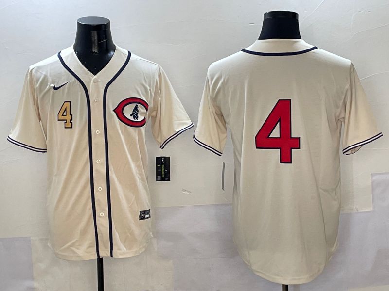 Men Chicago Cubs 4 No Name Cream Throwback 2025 Nike MLB Jersey style 2